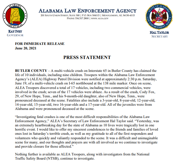 Alabama Law Enforcement Agency Press Statement - Free AI Statement Generator, 50+ Real Statement Examples