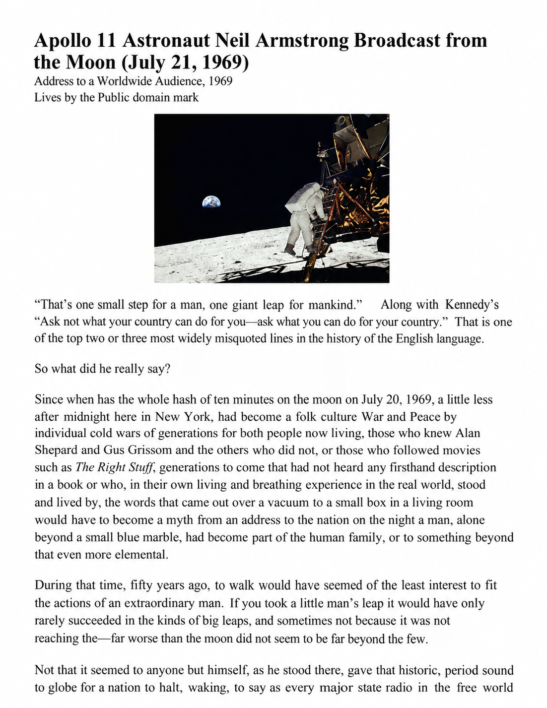 Apollo 11 Armstrong Broadcast Essay - Free AI Essay Generator, 50+ Real Essay Examples