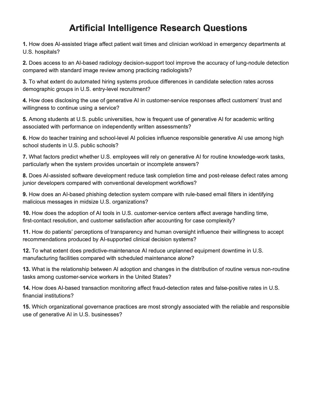 Artificial Intelligence Research Questions - Free AI Research Questions Generator, 50+ Real Research Question Examples