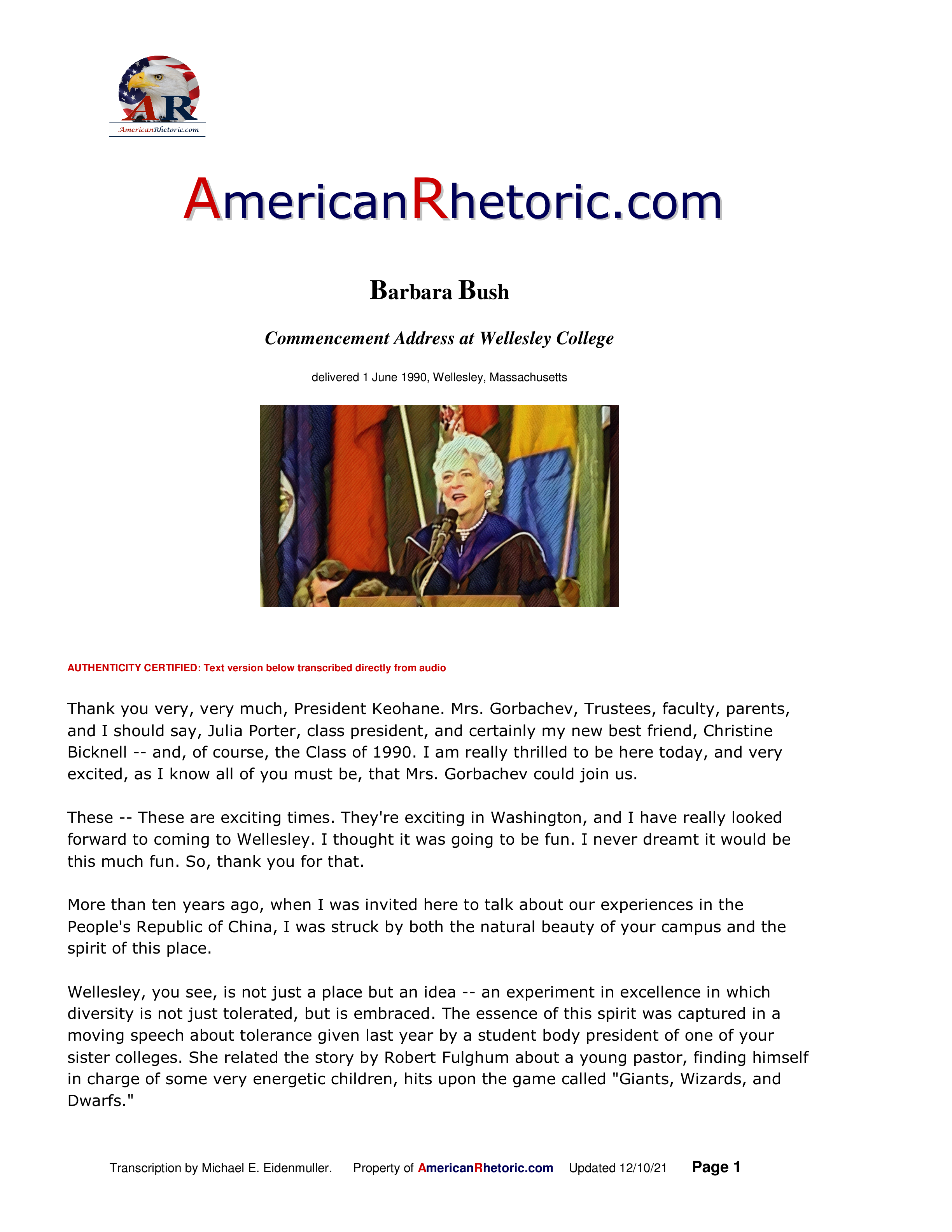 Barbara Bush Wellesley Commencement Speech - Free AI Commencement Speech Generator, 50+ Real Commencement Speech Examples