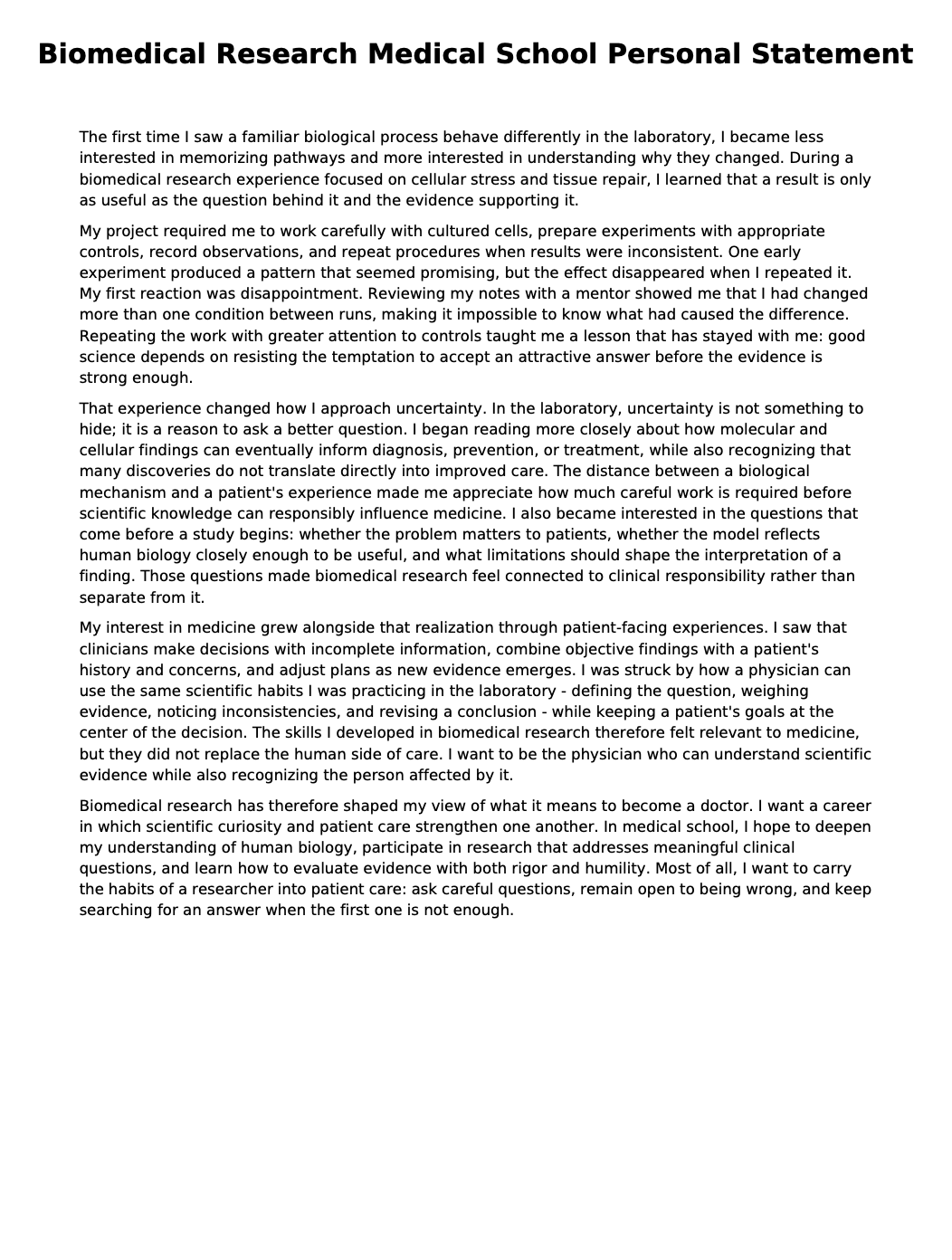 Biomedical Research Medical School Personal Statement - Free AI Medical School Personal Statement Generator, 50+ Real Medical School Personal Statement Examples