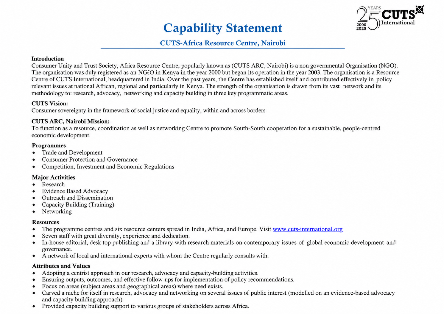 CUTS Africa Capability Statement - Free AI Statement Generator, 50+ Real Statement Examples