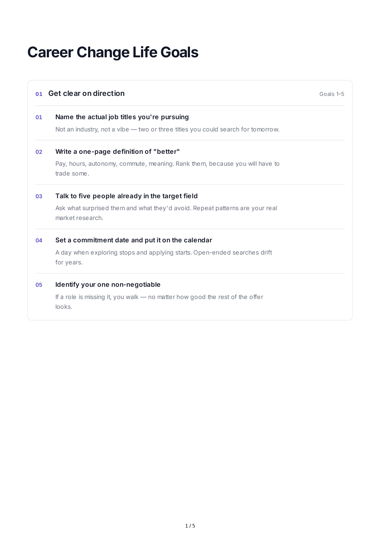 Career Change Life Goals - Free AI Life Goals Generator, 50+ Real Life Goals Examples