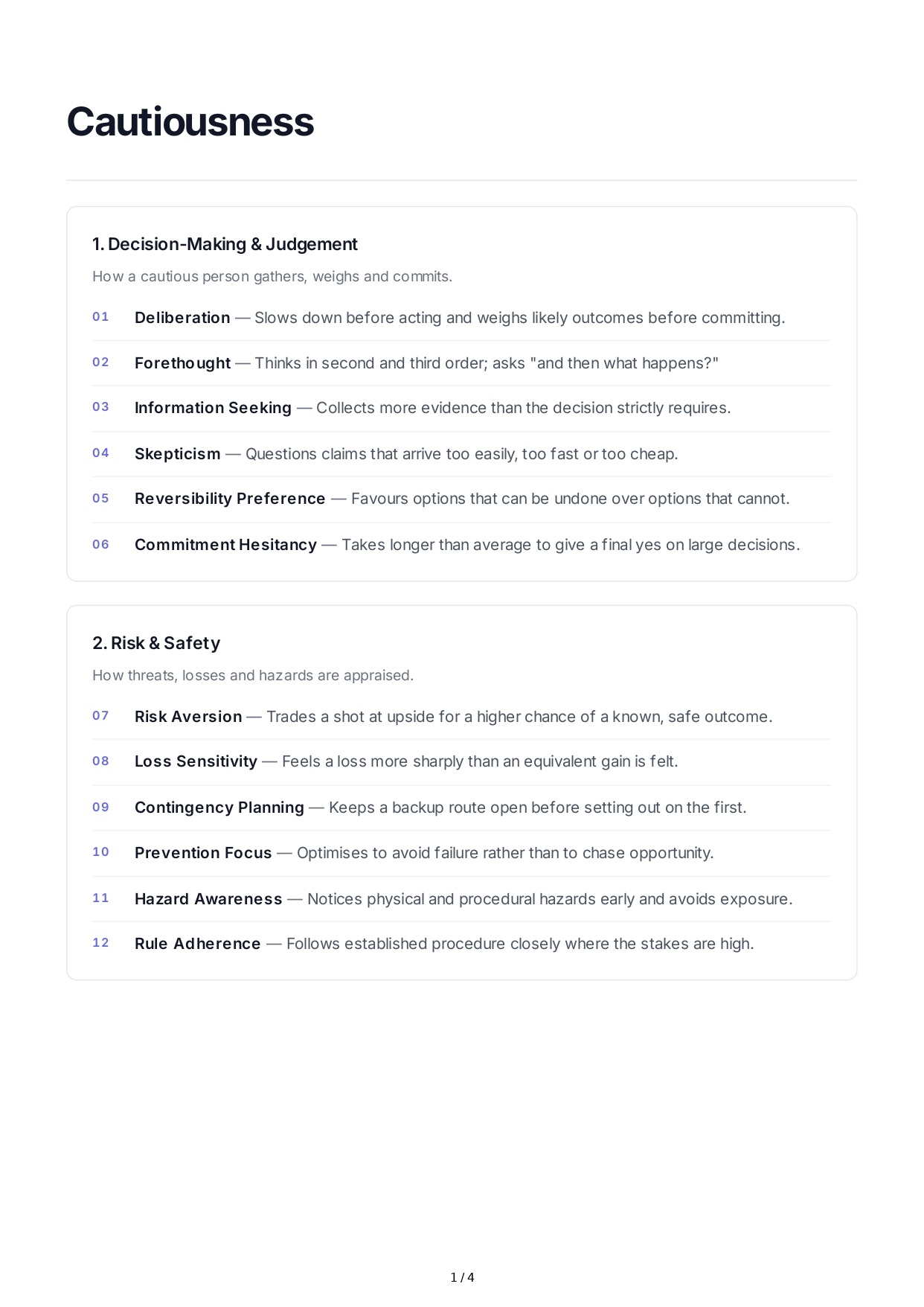 Cautiousness Personality Traits - Free AI Personality Traits Generator, 50+ Real Personality Traits Examples