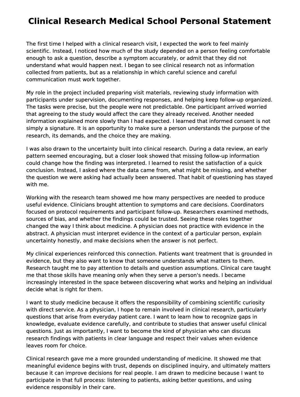 Clinical Research Medical School Personal Statement - Free AI Medical School Personal Statement Generator, 50+ Real Medical School Personal Statement Examples