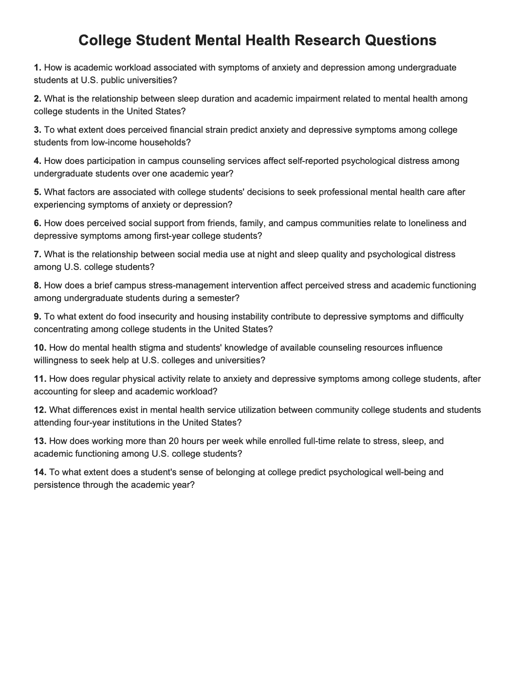 College Student Mental Health Research Questions - Free AI Research Questions Generator, 50+ Real Research Question Examples