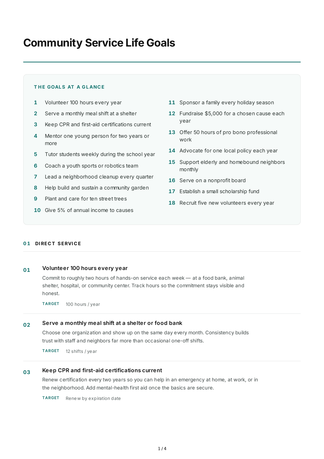 Community Service Life Goals - Free AI Life Goals Generator, 50+ Real Life Goals Examples