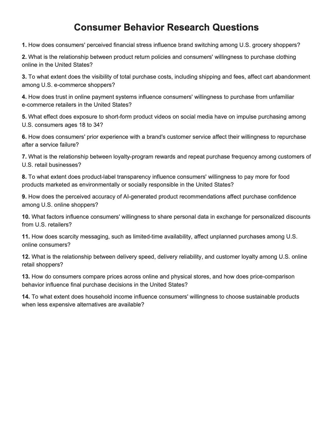 Consumer Behavior Research Questions - Free AI Research Questions Generator, 50+ Real Research Question Examples
