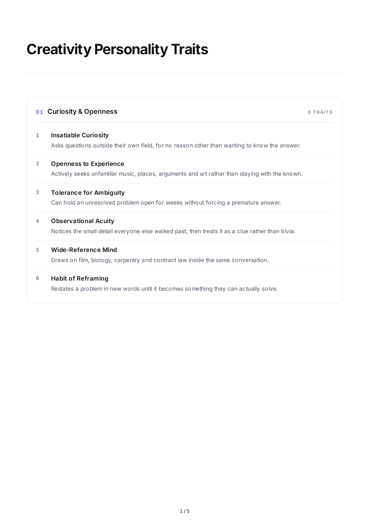 Creativity Personality Traits - Free AI Personality Traits Generator, 50+ Real Personality Traits Examples