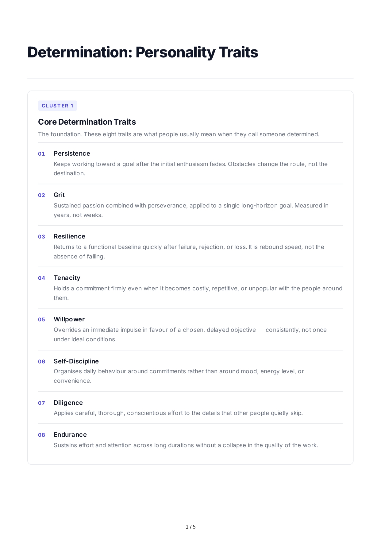 Determination Personality Traits - Free AI Personality Traits Generator, 50+ Real Personality Traits Examples