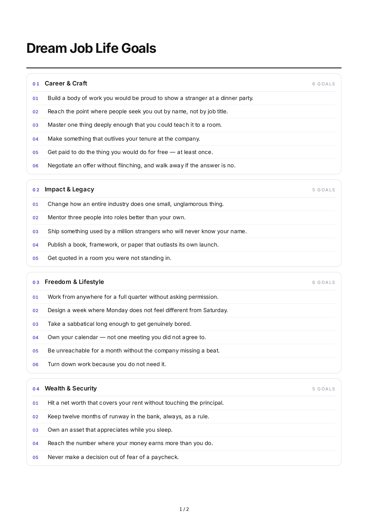 Dream Job Life Goals - Free AI Life Goals Generator, 50+ Real Life Goals Examples