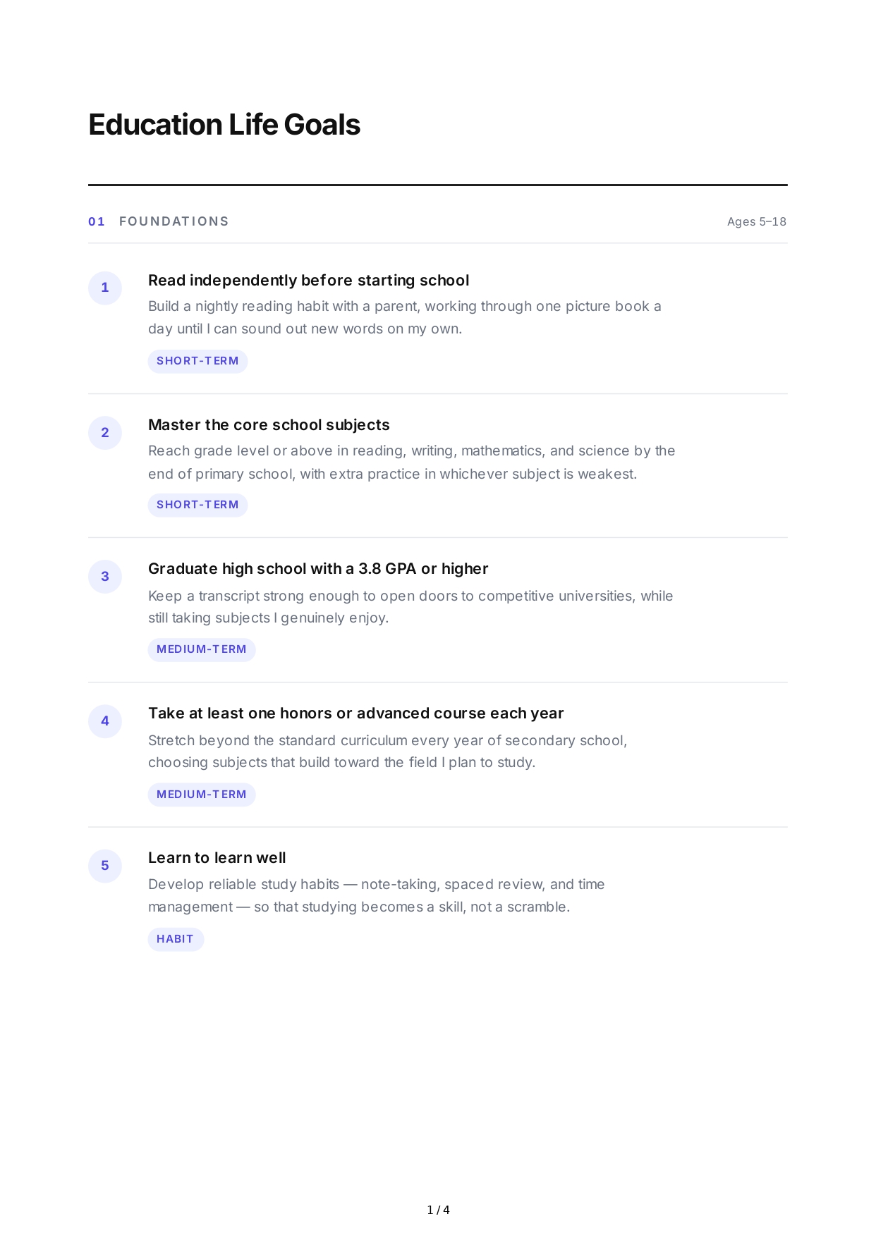 Education Life Goals - Free AI Life Goals Generator, 50+ Real Life Goals Examples