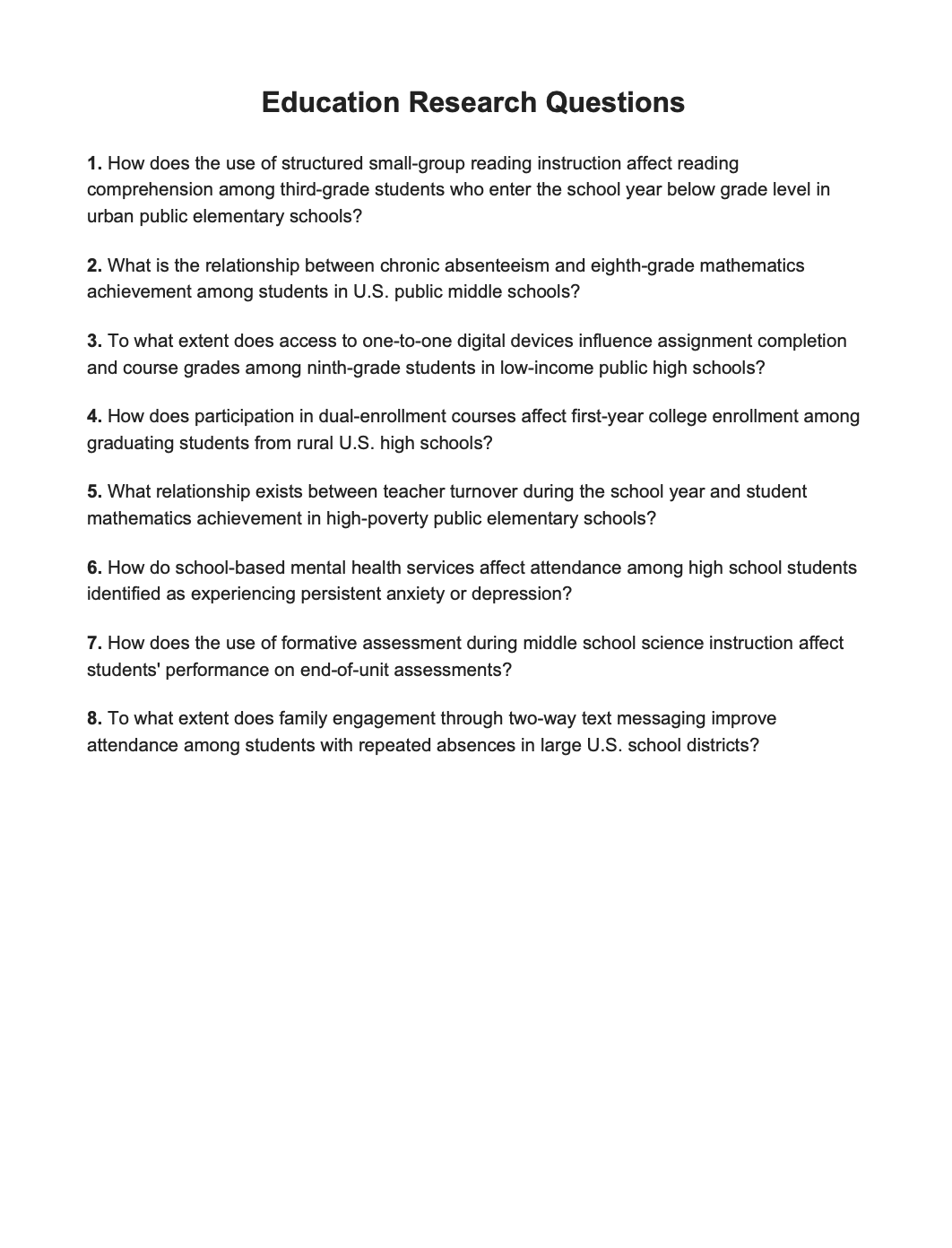 Education Research Questions - Free AI Research Questions Generator, 50+ Real Research Question Examples