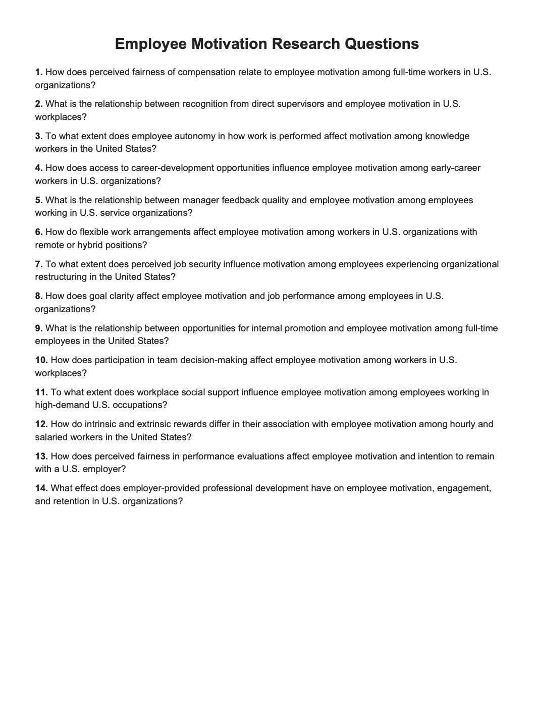 Employee Motivation Research Questions - Free AI Research Questions Generator, 50+ Real Research Question Examples
