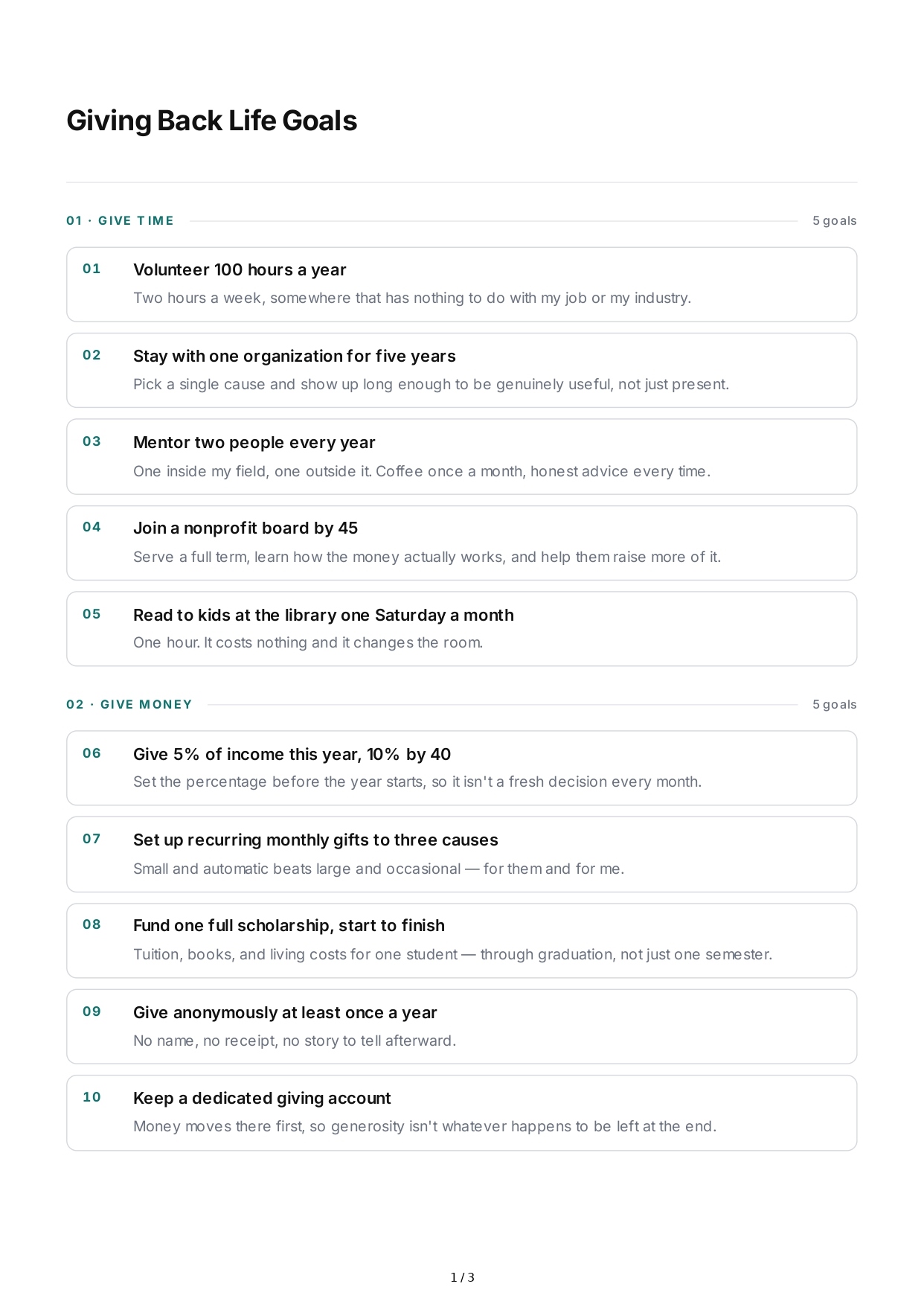 Giving Back Life Goals - Free AI Life Goals Generator, 50+ Real Life Goals Examples
