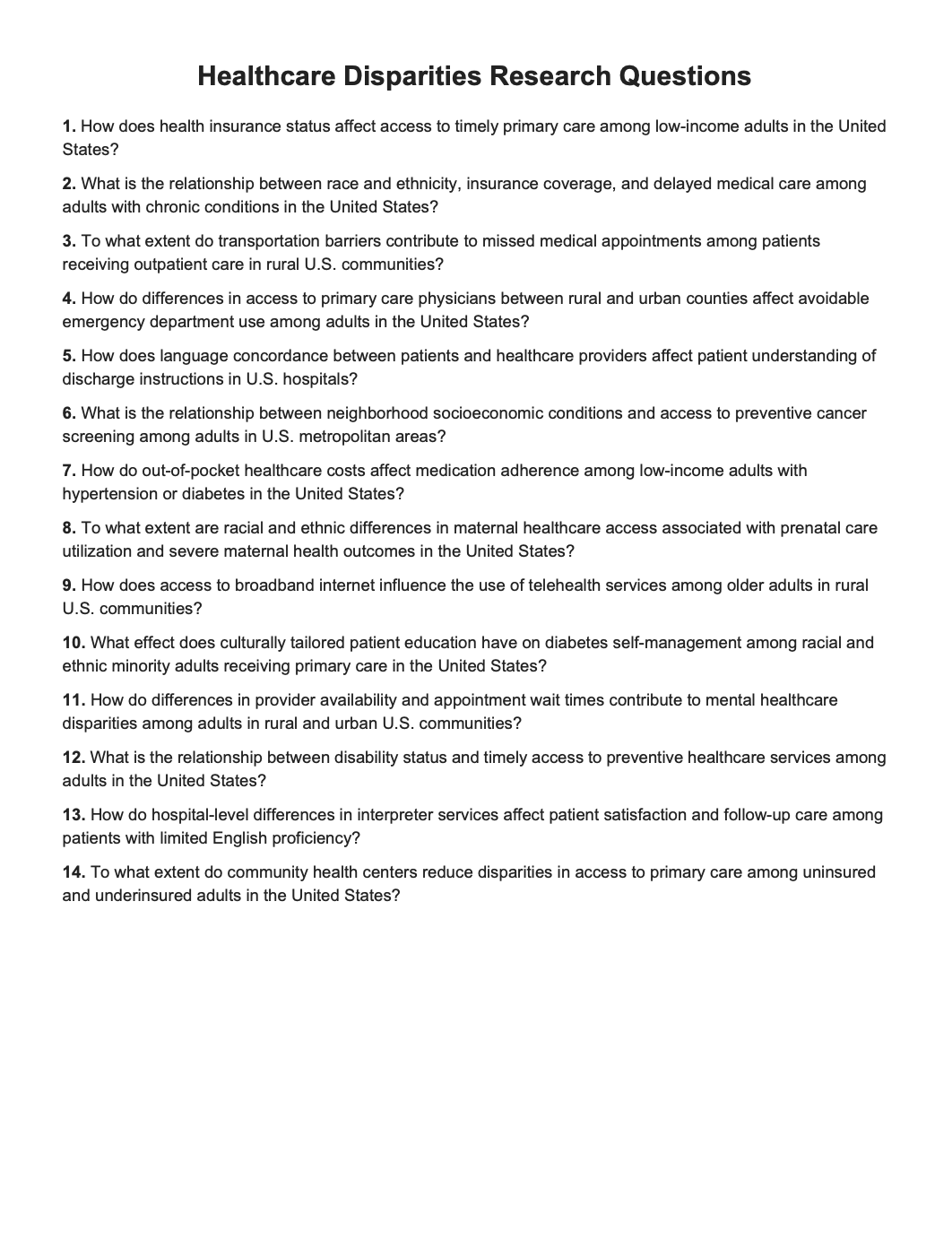 Healthcare Disparities Research Questions - Free AI Research Questions Generator, 50+ Real Research Question Examples