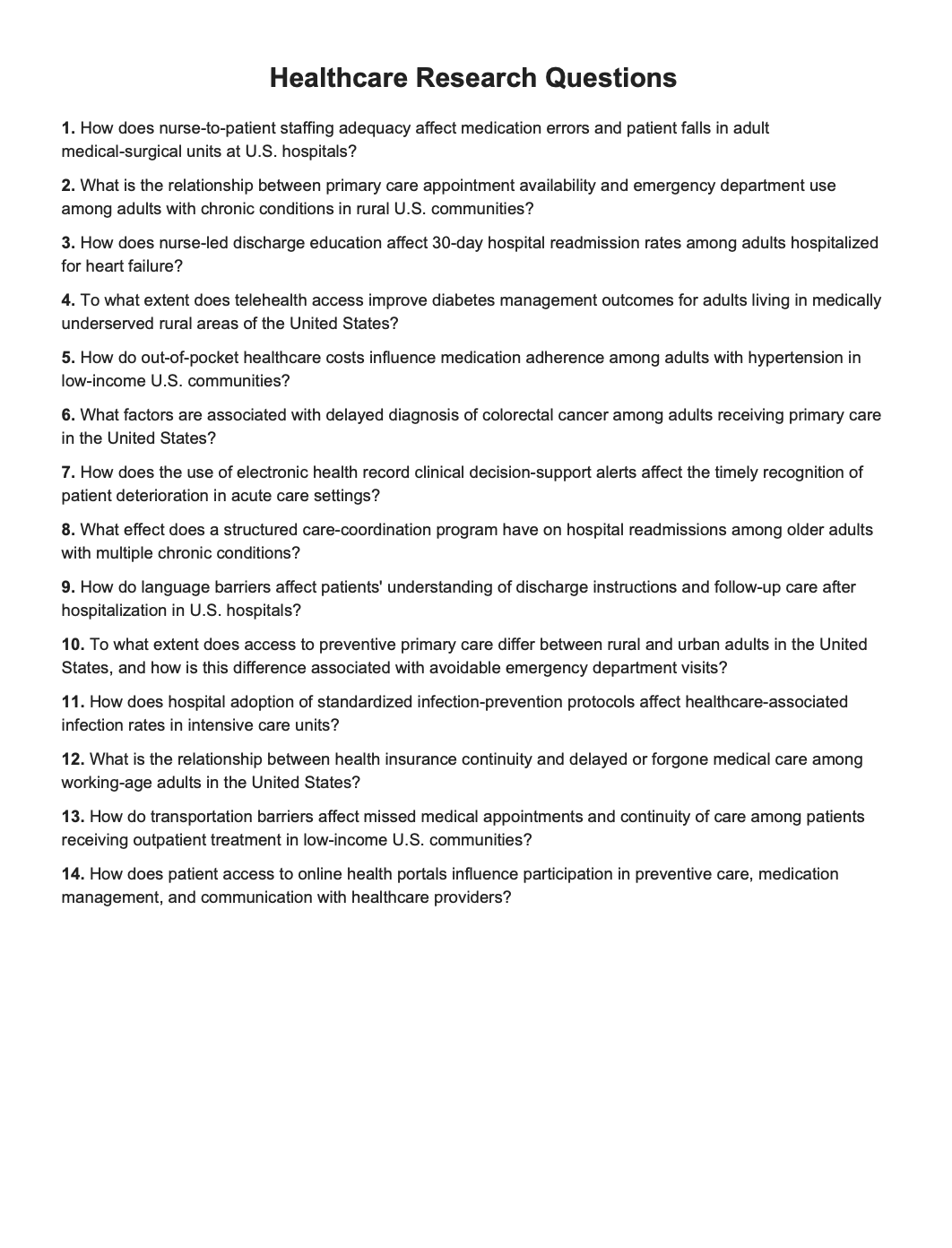 Healthcare Research Questions - Free AI Research Questions Generator, 50+ Real Research Question Examples