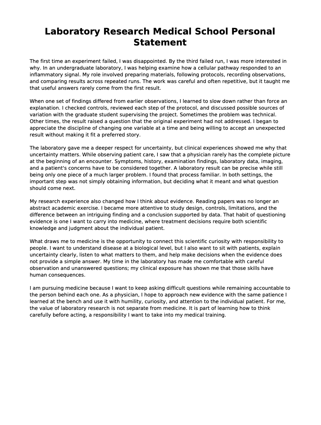 Laboratory Research Medical School Personal Statement - Free AI Medical School Personal Statement Generator, 50+ Real Medical School Personal Statement Examples