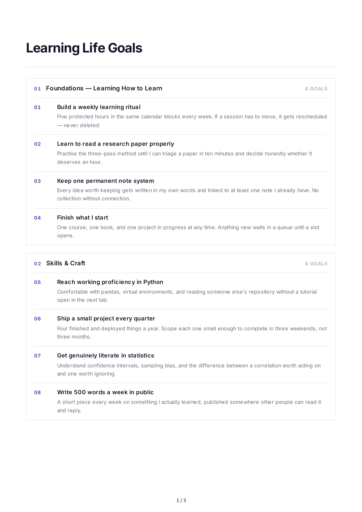 Learning Life Goals - Free AI Life Goals Generator, 50+ Real Life Goals Examples