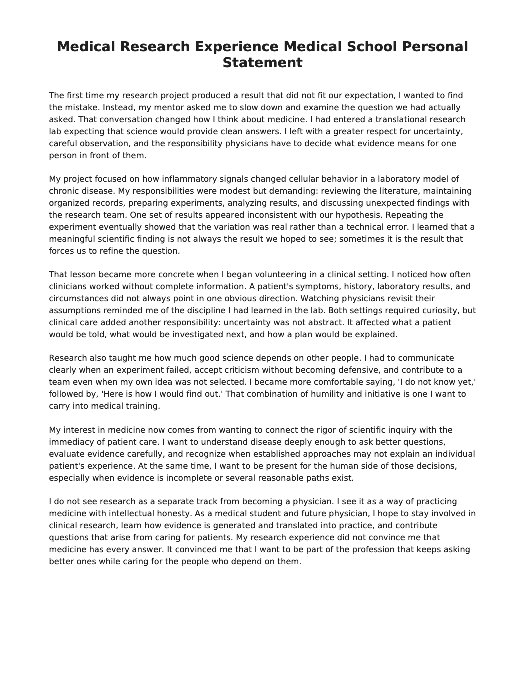 Medical Research Experience Medical School Personal Statement - Free AI Medical School Personal Statement Generator, 50+ Real Medical School Personal Statement Examples