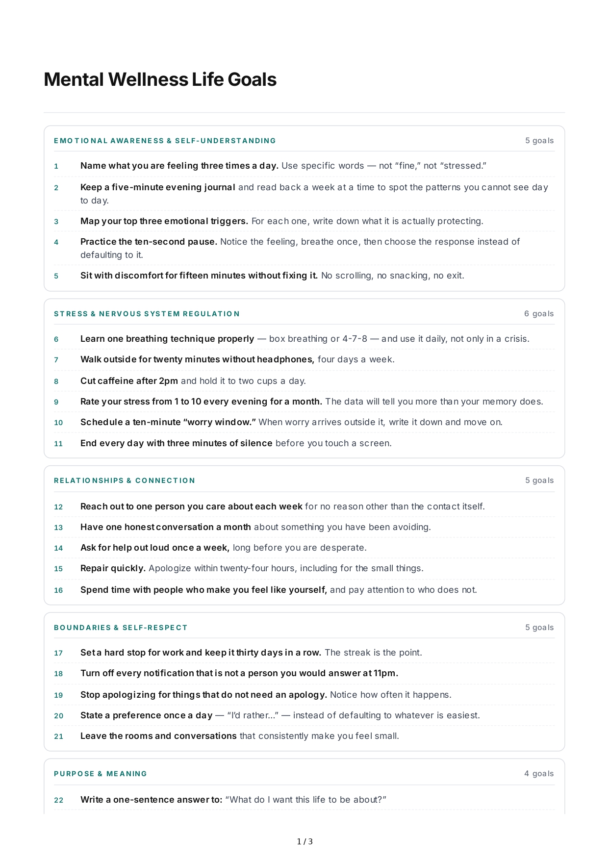 Mental Wellness Life Goals - Free AI Life Goals Generator, 50+ Real Life Goals Examples