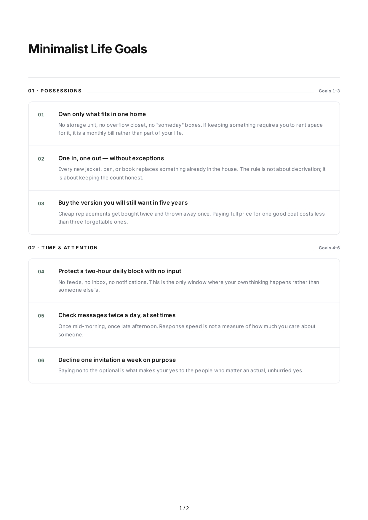 Minimalist Lifestyle Life Goals - Free AI Life Goals Generator, 50+ Real Life Goals Examples