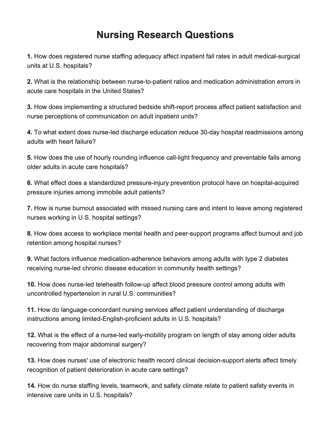 Nursing Research Questions - Free AI Research Questions Generator, 50+ Real Research Question Examples