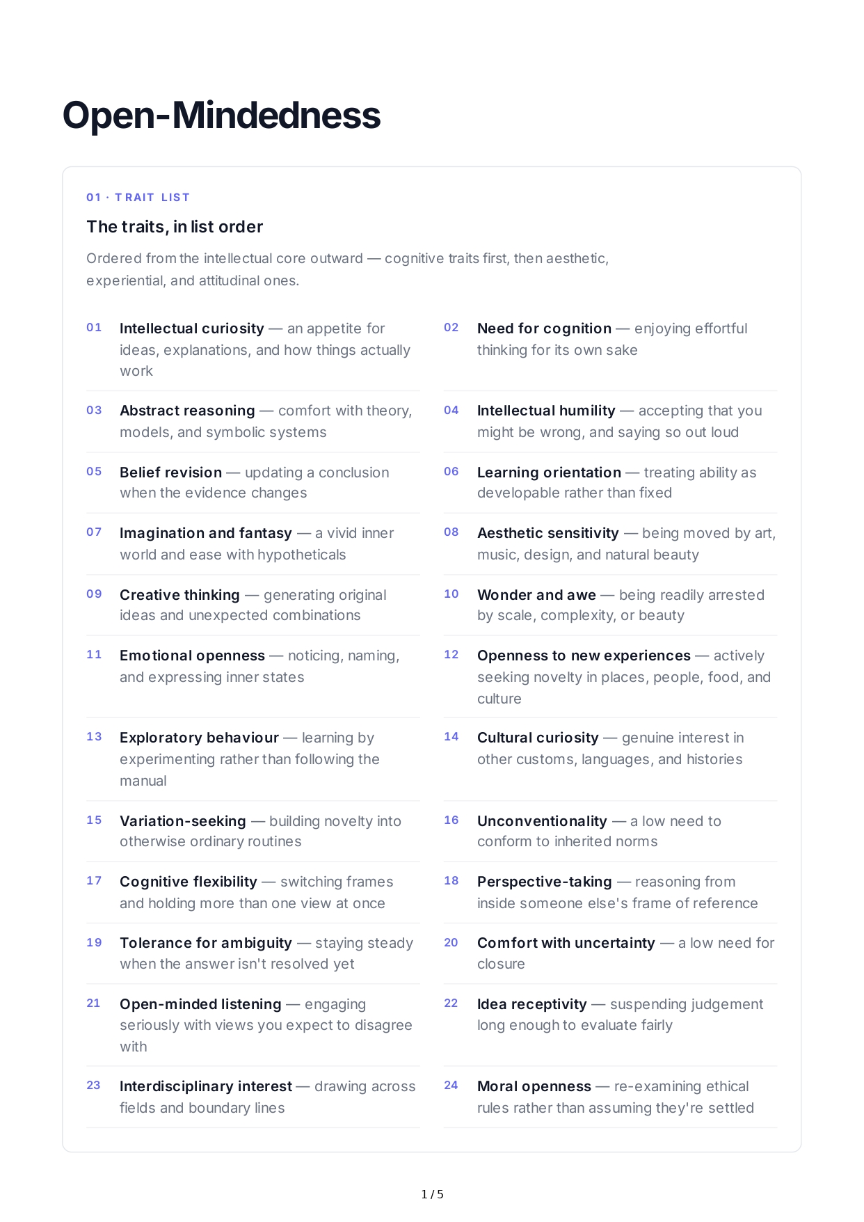 Open-Mindedness Personality Traits - Free AI Personality Traits Generator, 50+ Real Personality Traits Examples