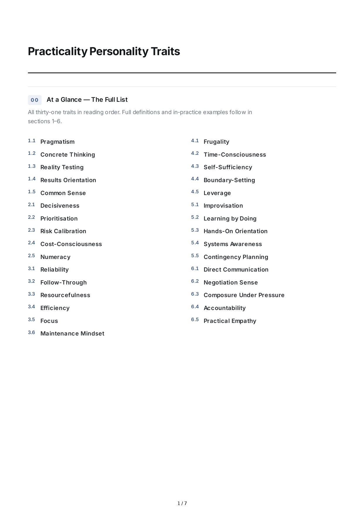 Practicality Personality Traits - Free AI Personality Traits Generator, 50+ Real Personality Traits Examples