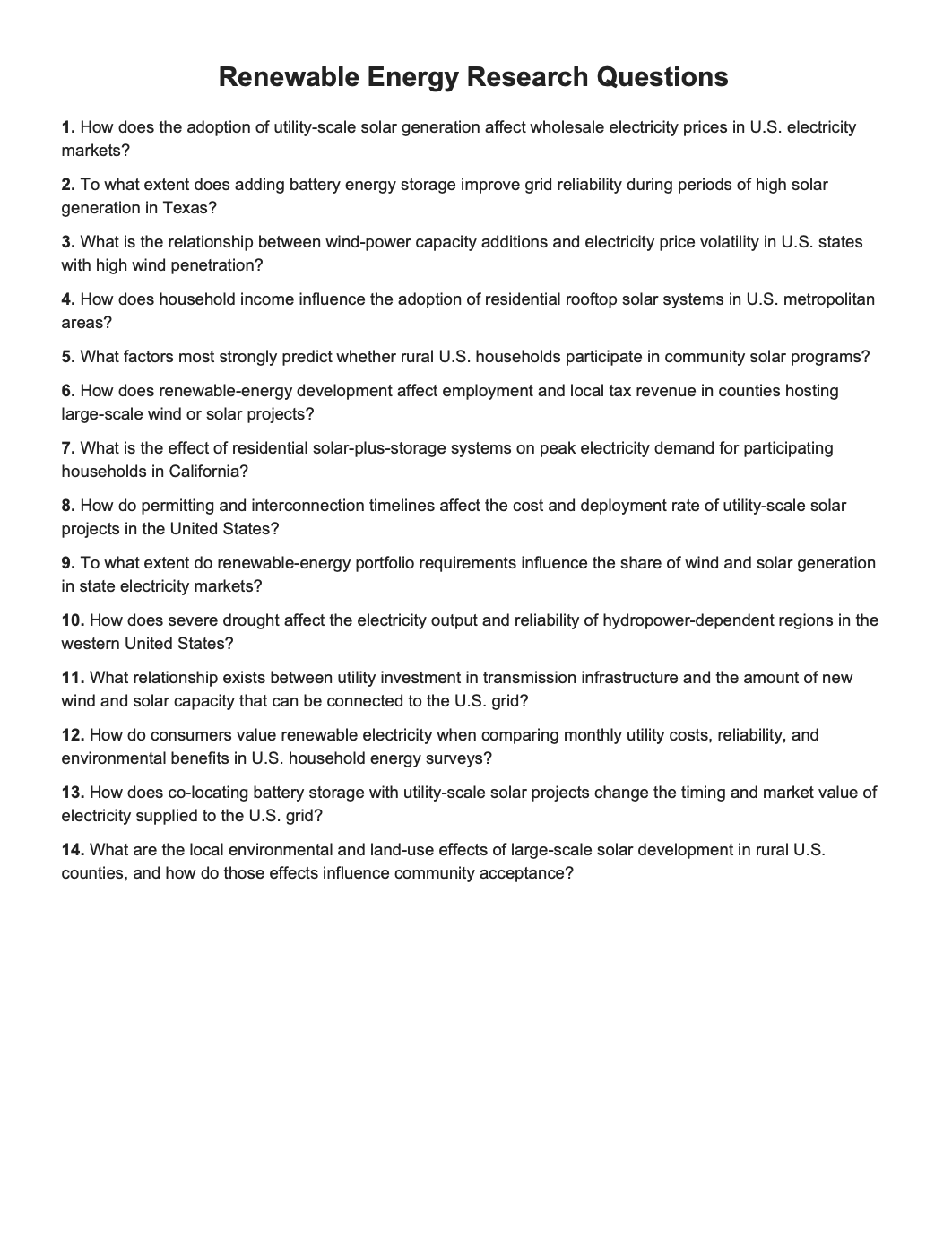 Renewable Energy Research Questions - Free AI Research Questions Generator, 50+ Real Research Question Examples