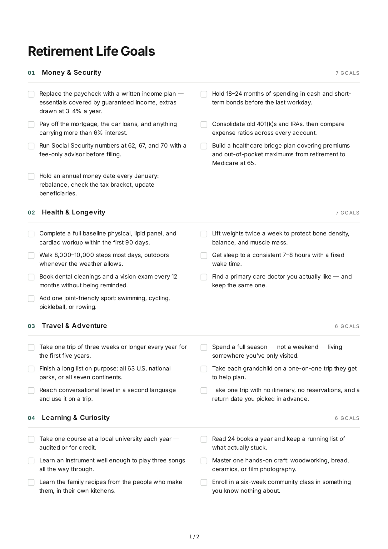 Retirement Life Goals - Free AI Life Goals Generator, 50+ Real Life Goals Examples