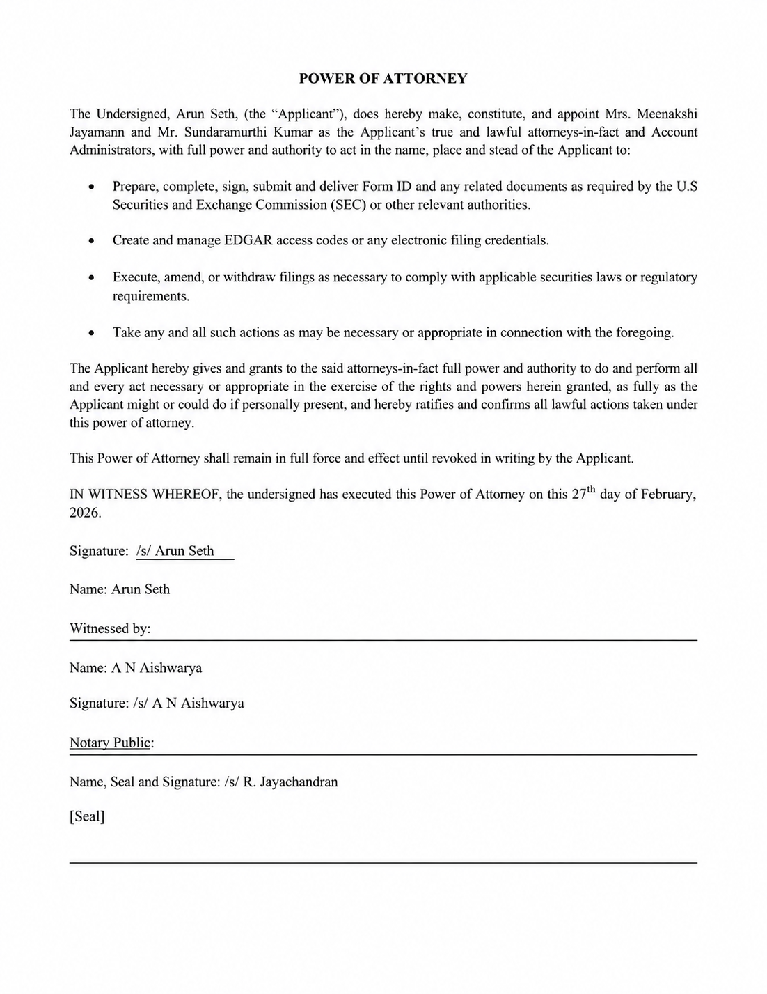 SEC Form ID Power of Attorney - Free AI Power of Attorney Generator, 50+ Real Power of Attorney Examples