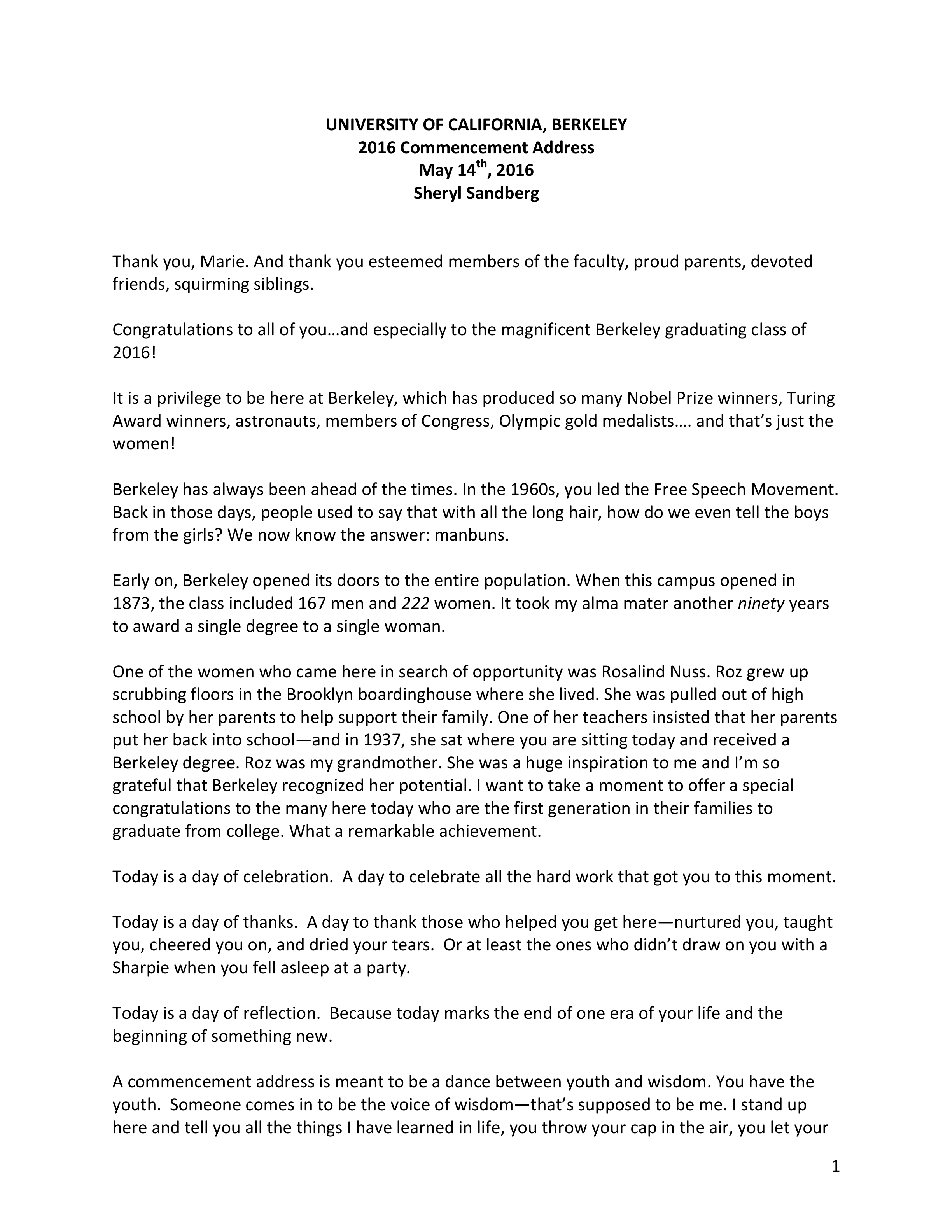 Sheryl Sandberg Berkeley Commencement Speech - Free AI Commencement Speech Generator, 50+ Real Commencement Speech Examples