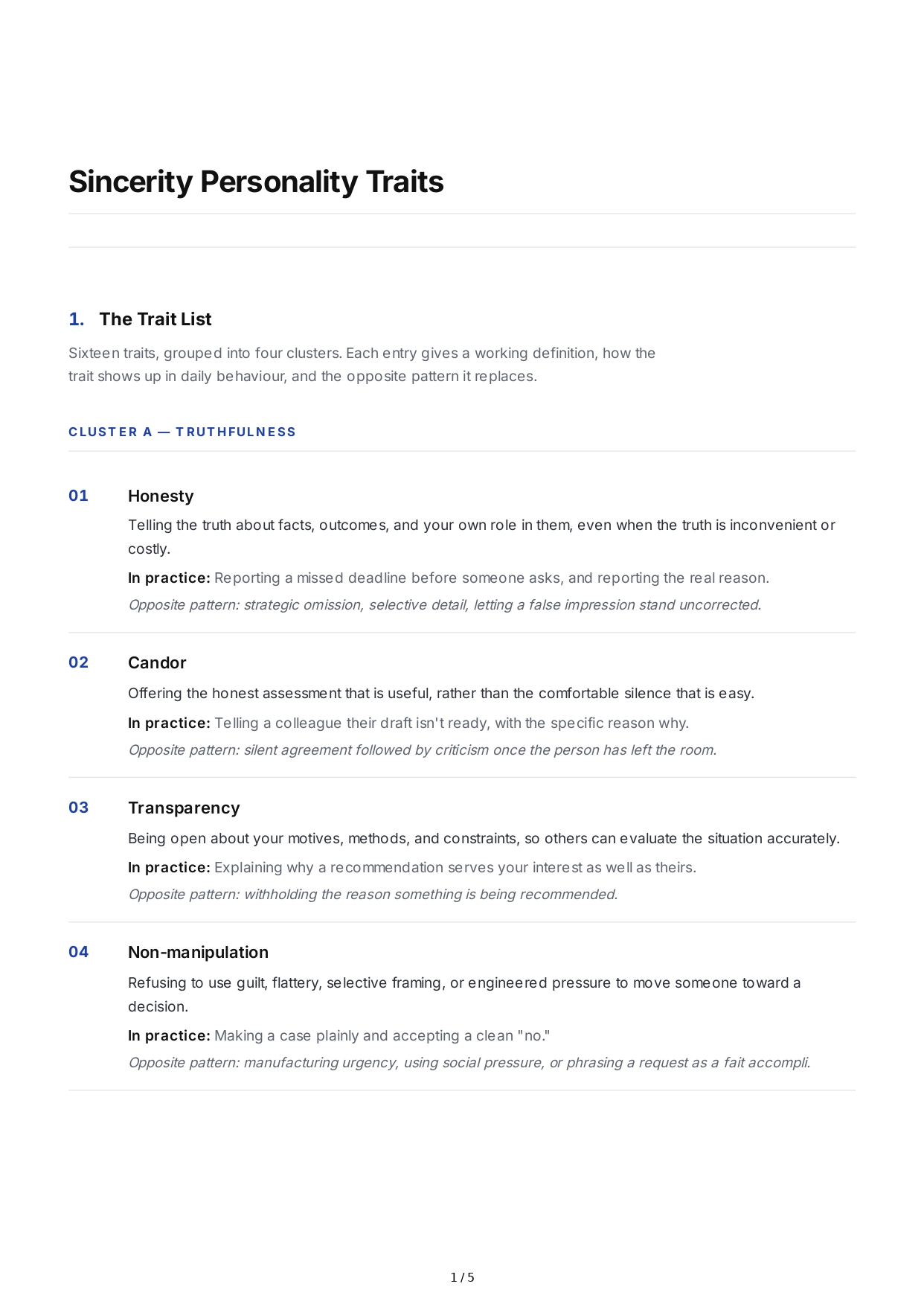 Sincerity Personality Traits - Free AI Personality Traits Generator, 50+ Real Personality Traits Examples