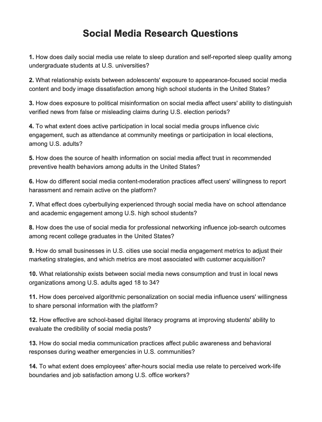 Social Media Research Questions - Free AI Research Questions Generator, 50+ Real Research Question Examples