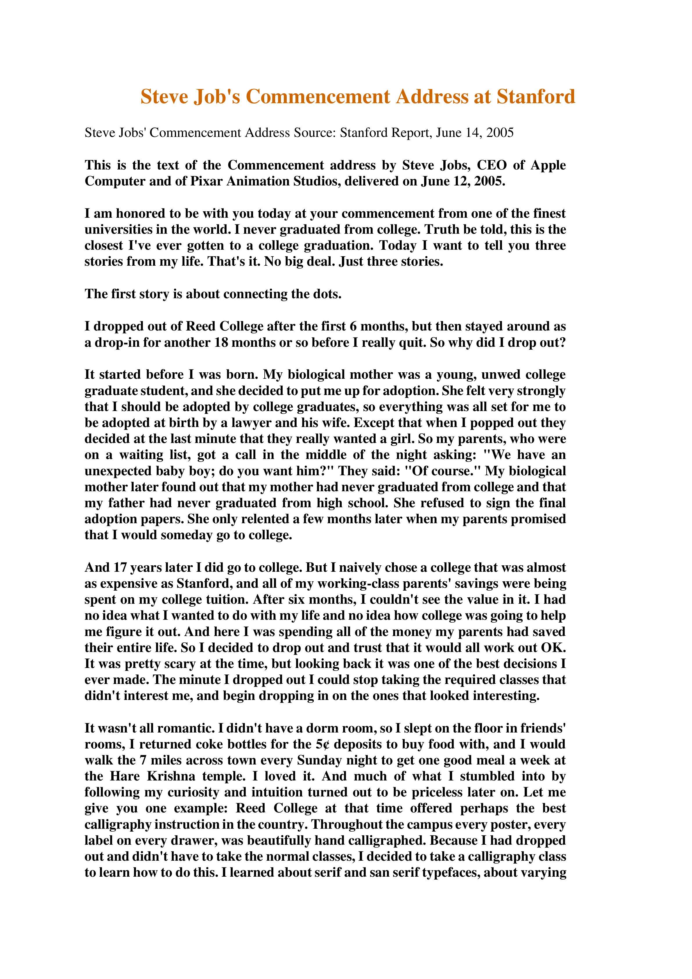 Steve Jobs Stanford Commencement Speech - Free AI Commencement Speech Generator, 50+ Real Commencement Speech Examples