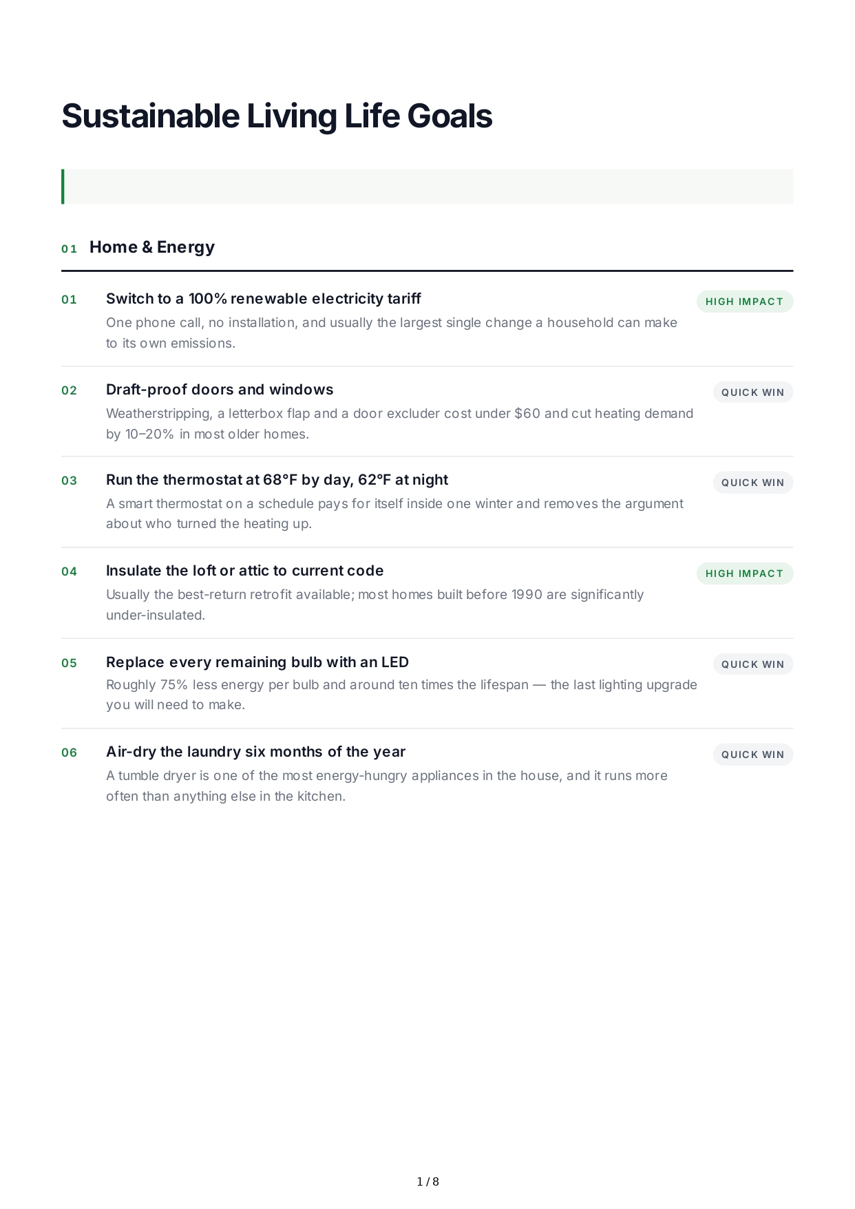 Sustainable Living Life Goals - Free AI Life Goals Generator, 50+ Real Life Goals Examples