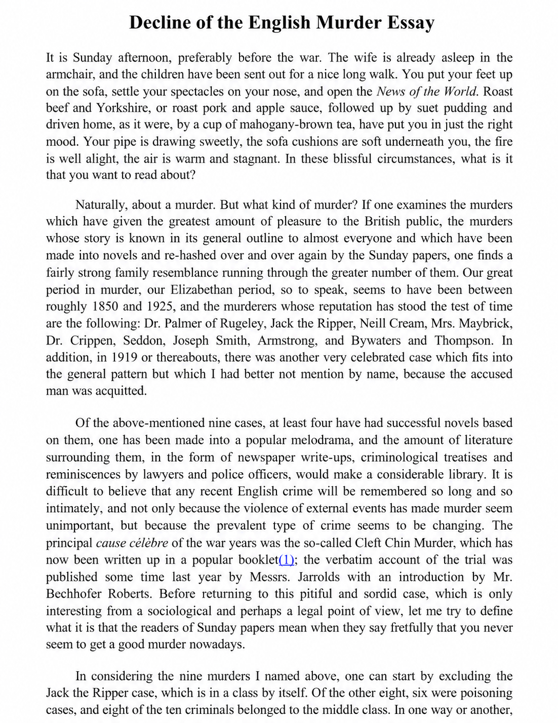 The Decline of the English Murder Essay - Free AI Essay Generator, 50+ Real Essay Examples