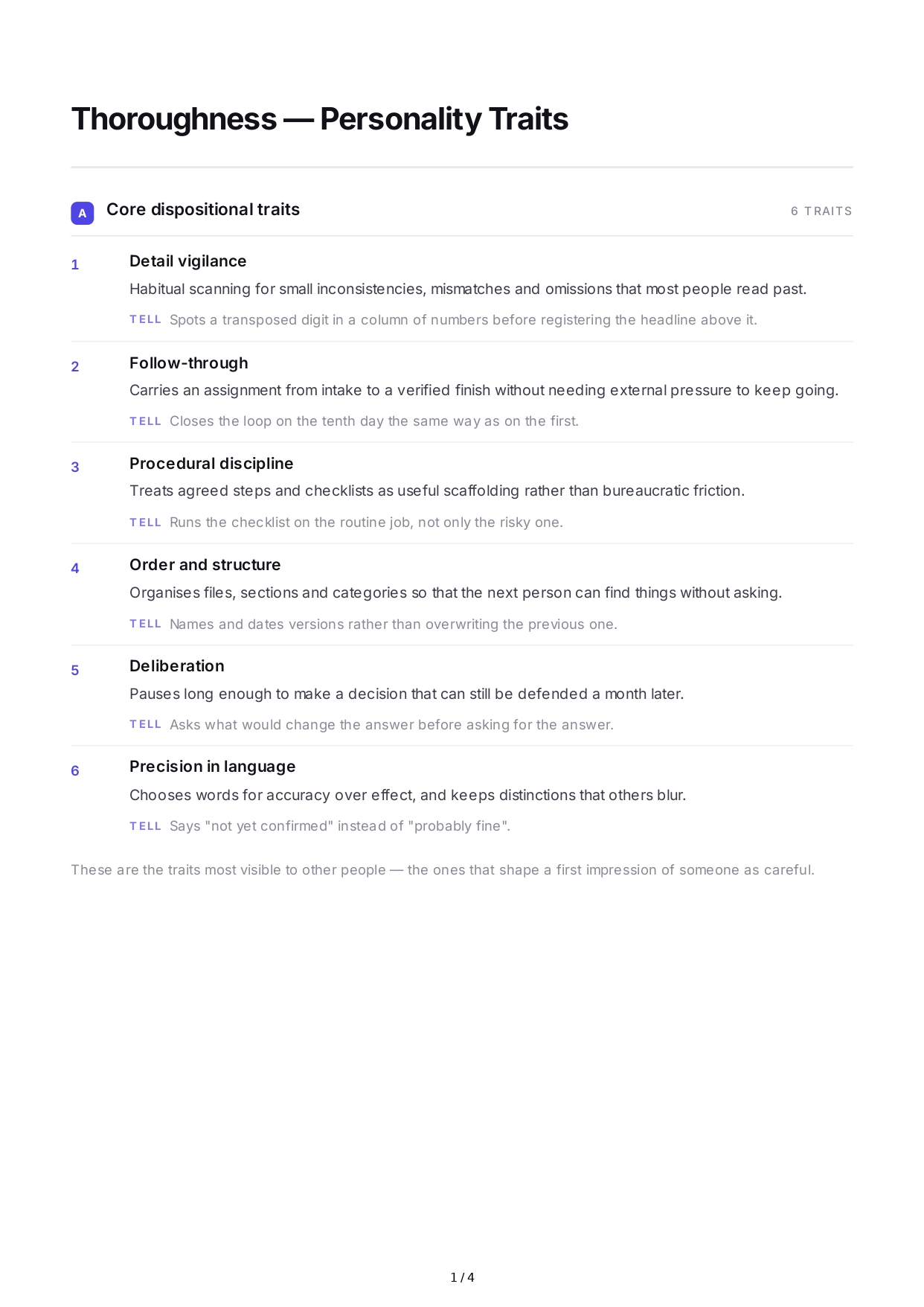 Thoroughness Personality Traits - Free AI Personality Traits Generator, 50+ Real Personality Traits Examples