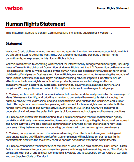 Verizon Human Rights Statement - Free AI Statement Generator, 50+ Real Statement Examples