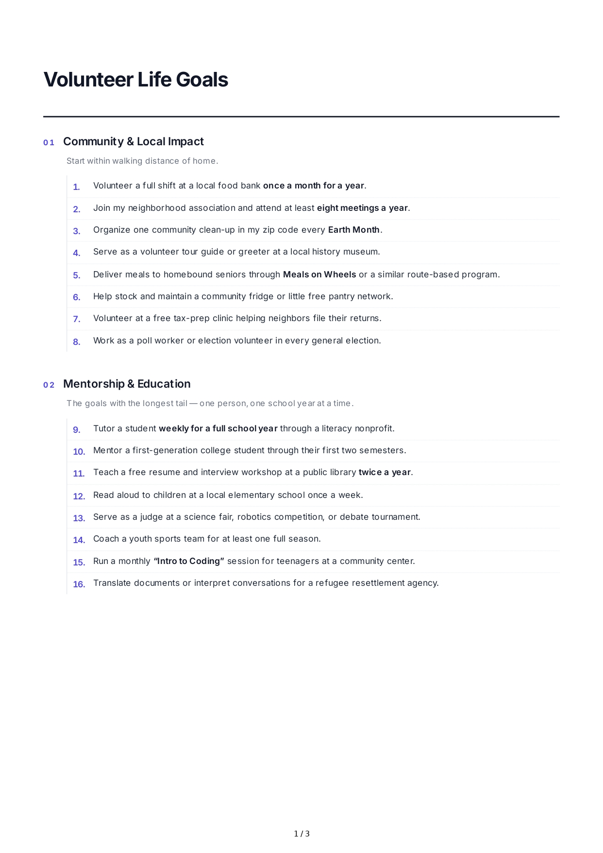 Volunteer Life Goals - Free AI Life Goals Generator, 50+ Real Life Goals Examples