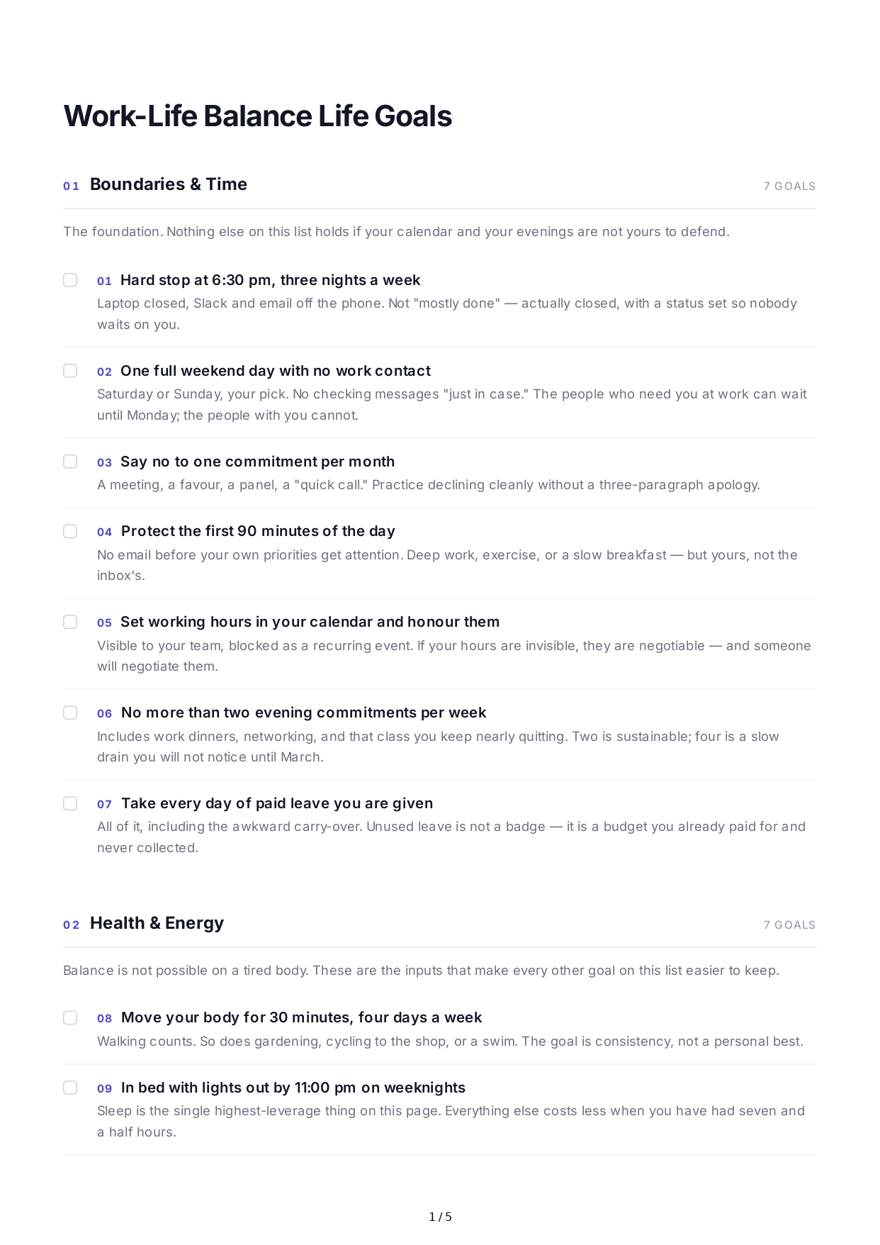 Work-Life Balance Life Goals - Free AI Life Goals Generator, 50+ Real Life Goals Examples
