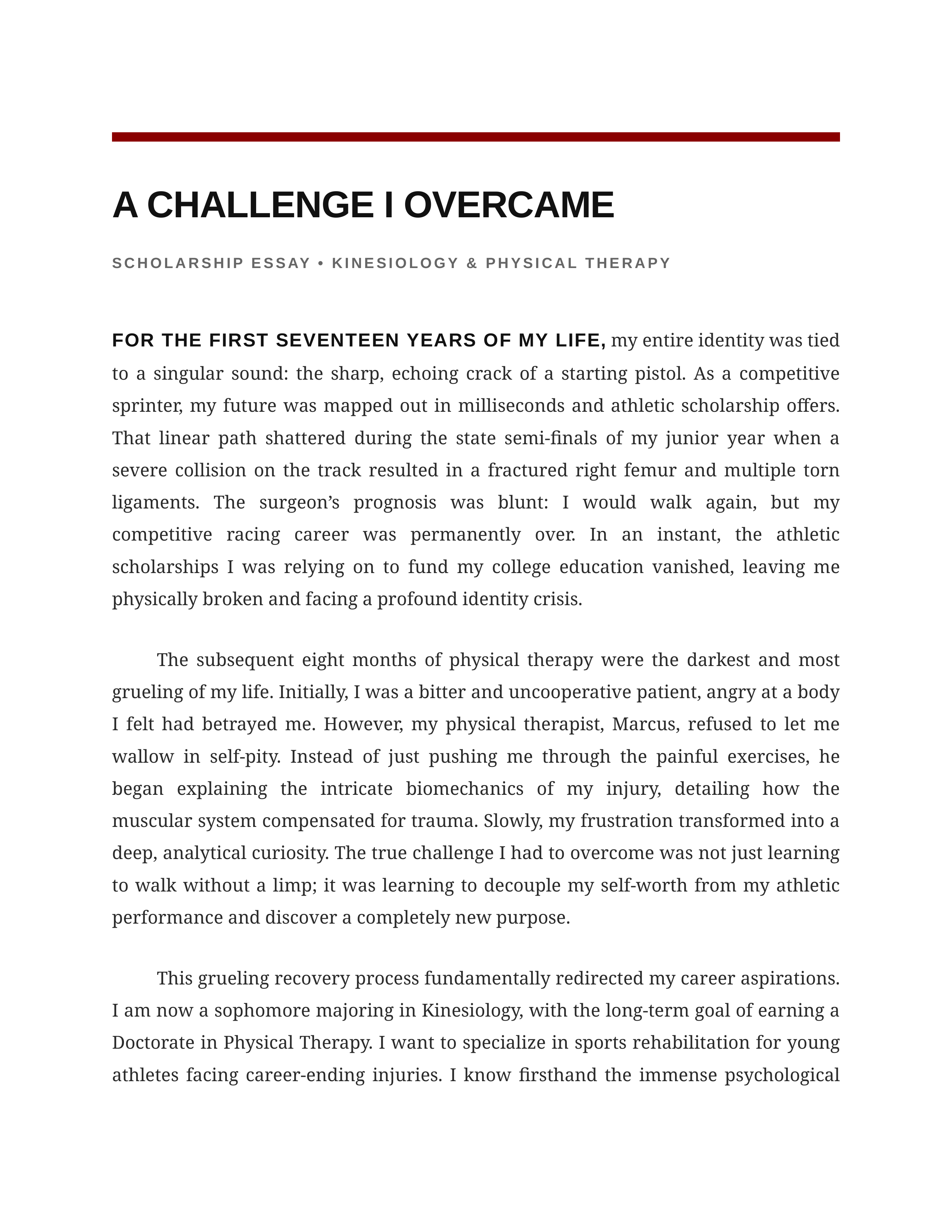 A Challenge I Overcame Scholarship Essay — page 1
