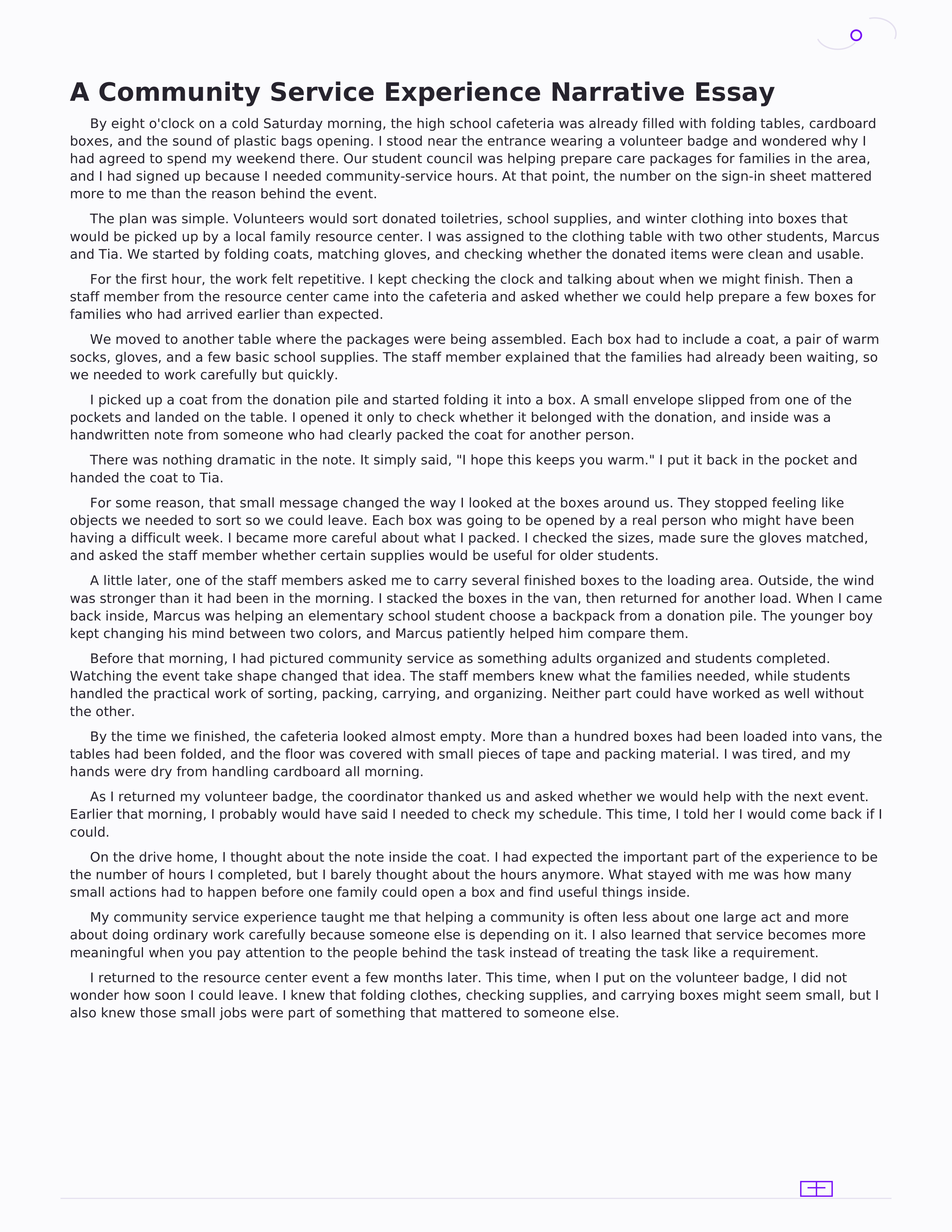 A Community Service Experience Narrative Essay — page 1