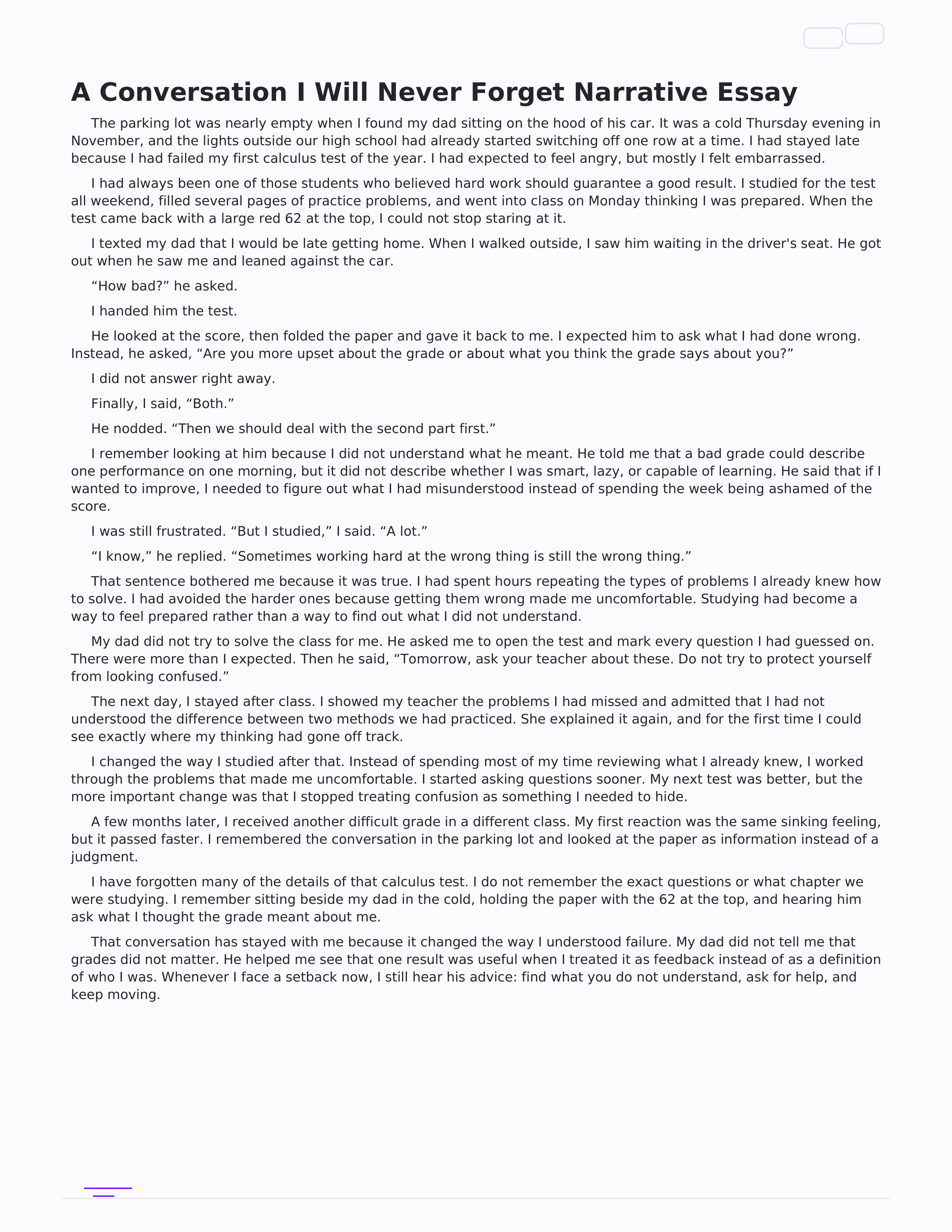 A Conversation I Will Never Forget Narrative Essay — page 1
