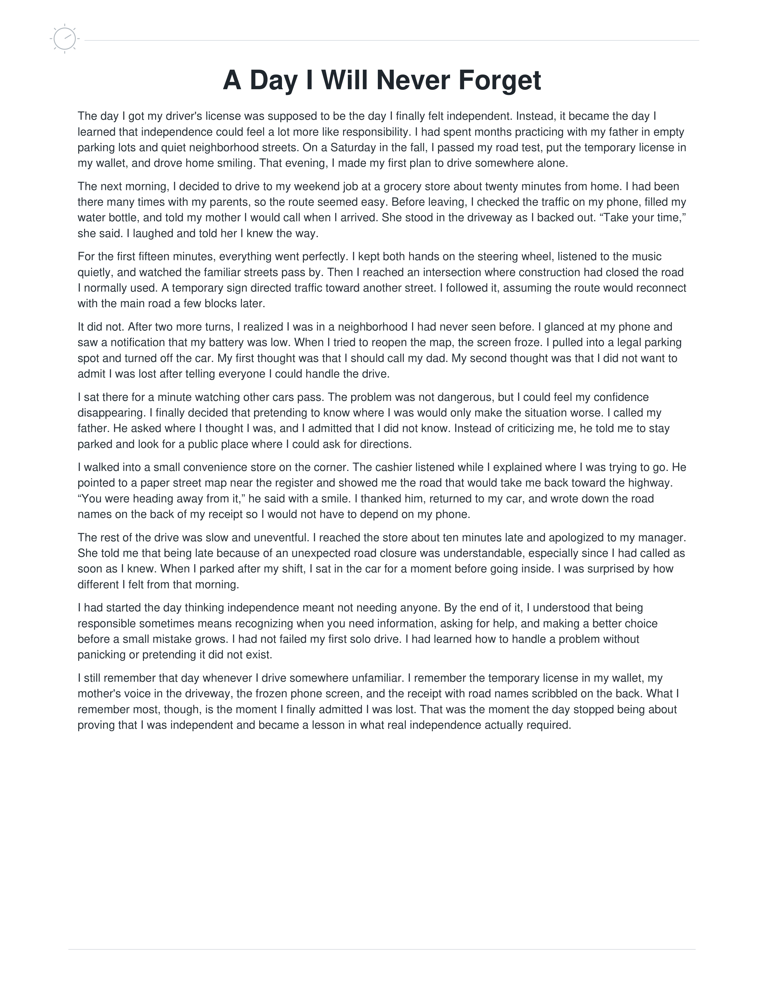 A Day I Will Never Forget Narrative Essay — page 1