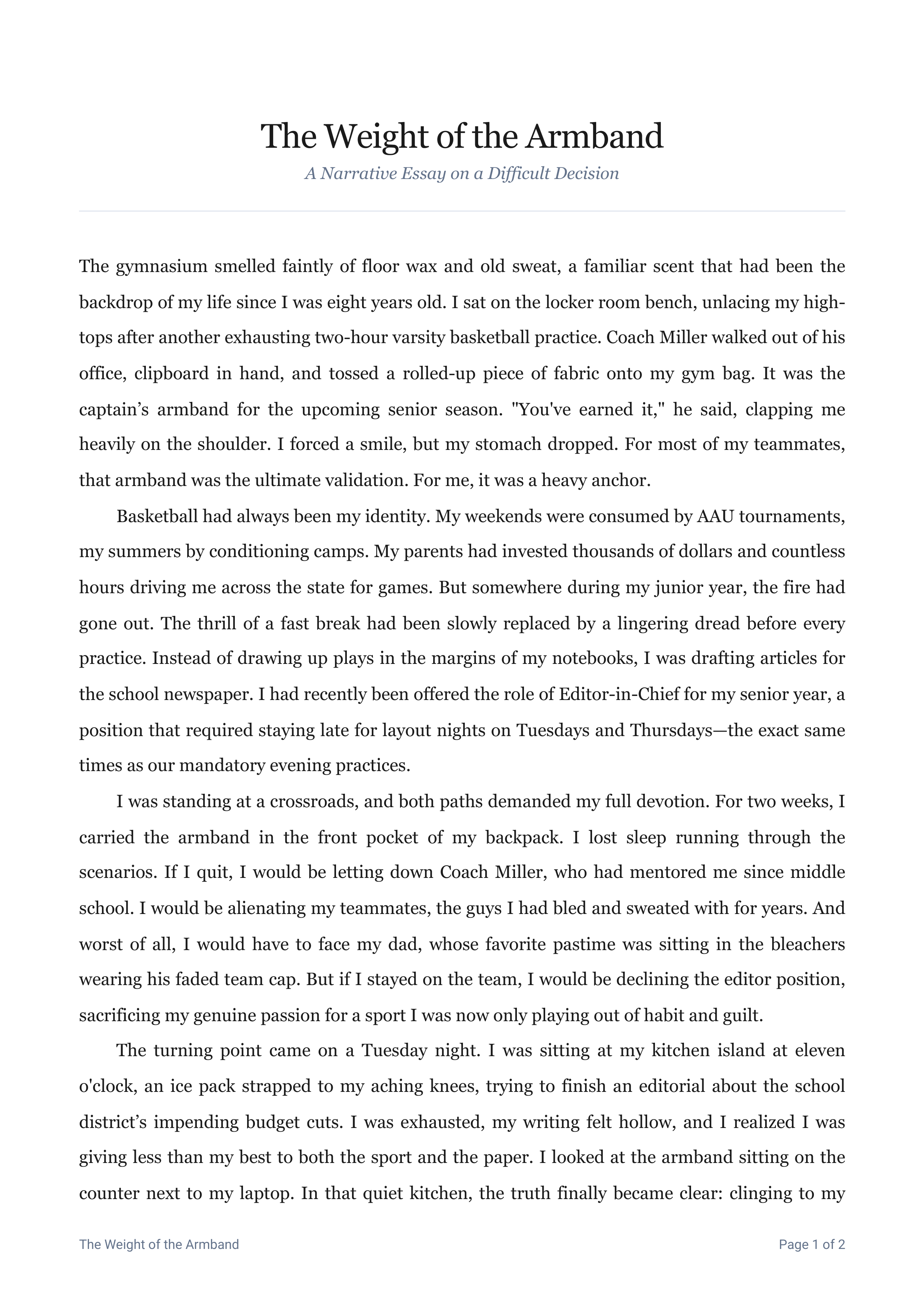 A Difficult Decision I Made Narrative Essay — page 1