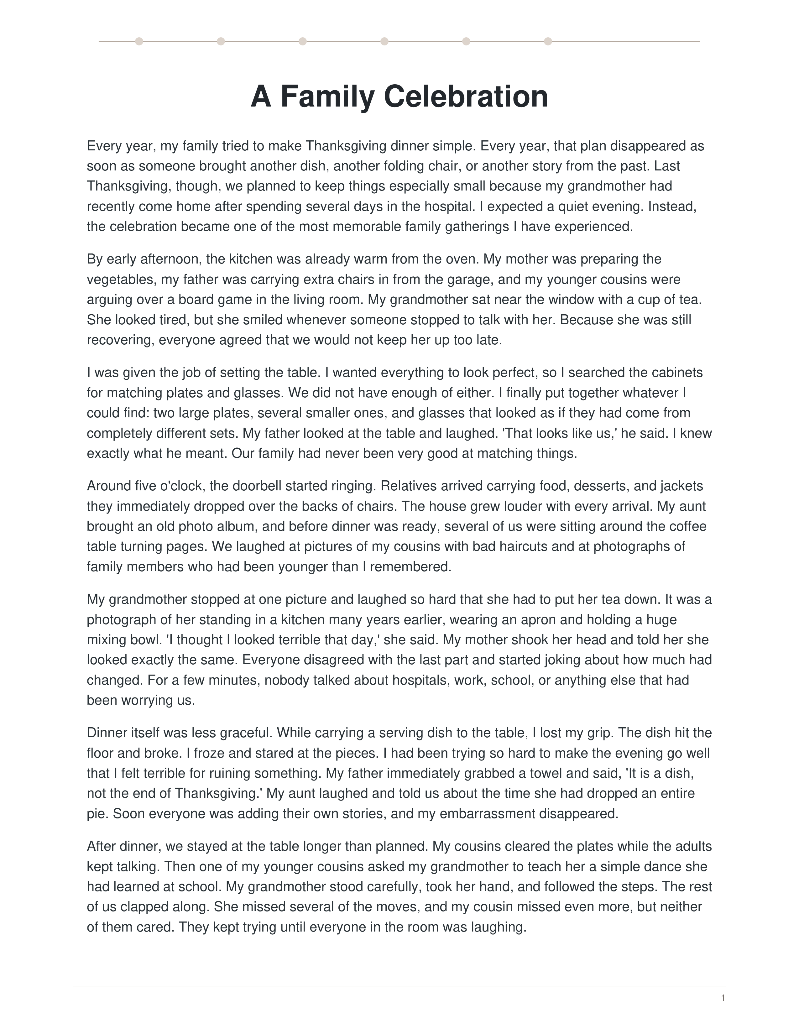 A Family Celebration Narrative Essay — page 1