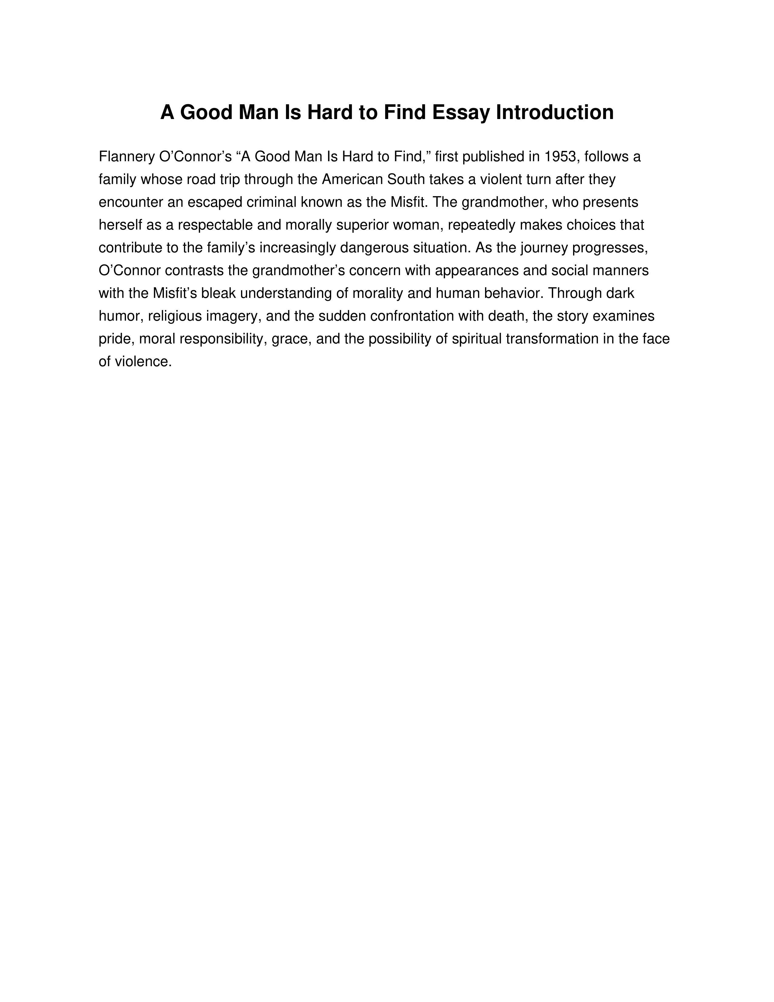 A Good Man Is Hard to Find Essay Introduction — page 1