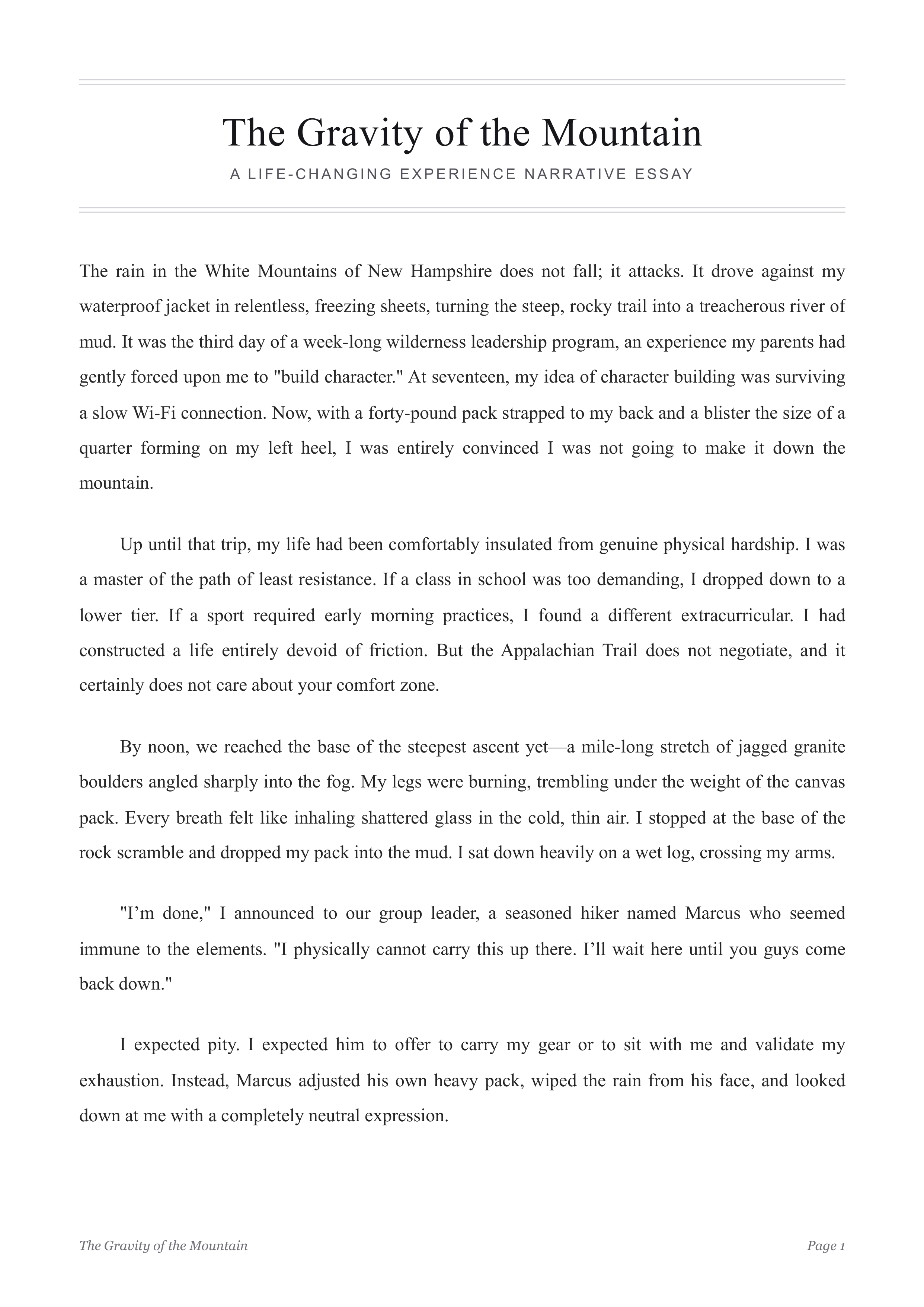 A Life-Changing Experience Narrative Essay — page 1